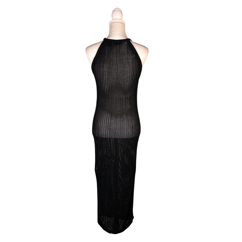 Tahari Black Open Knit Dress S Sleeveless Dark Gothic Casual Sexy Sirencore Chic - Picture 6 of 8